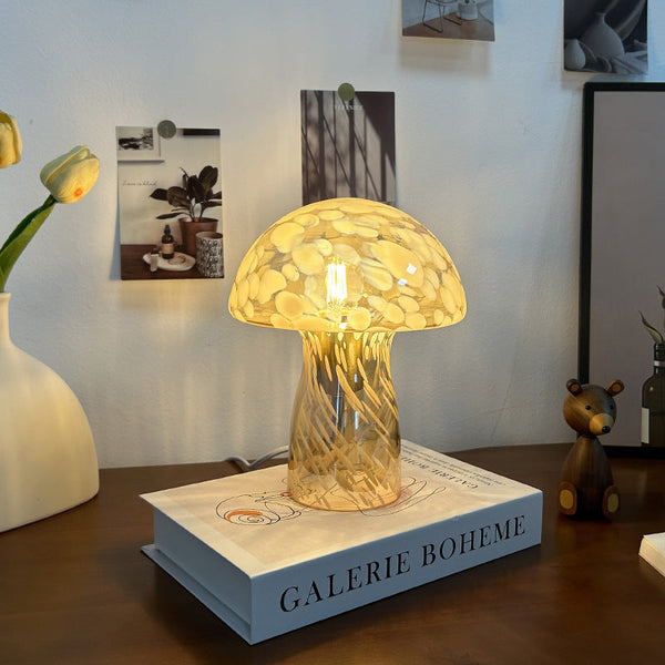 Yellow Charming Retro Glass Mushroom Table Lamp Vintage Nordic Style Bedside Light Lamps