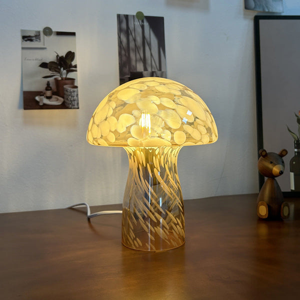 Yellow Charming Retro Glass Mushroom Table Lamp Vintage Nordic Style Bedside Light Lamps