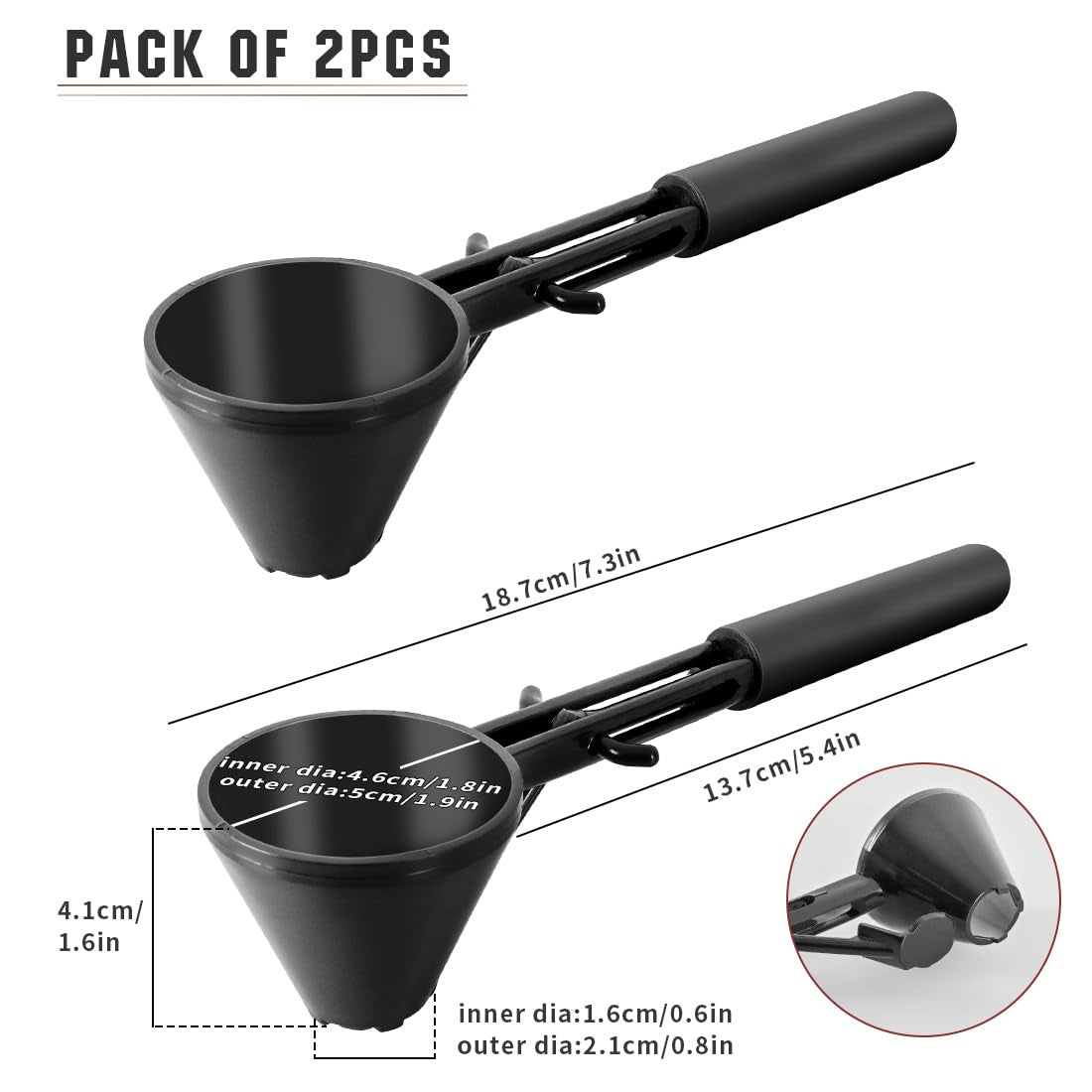 Black 2 Pack No Spill Sliding Scoop & Funnel Mess Free For Protein Powder Coffee Formula Funnels