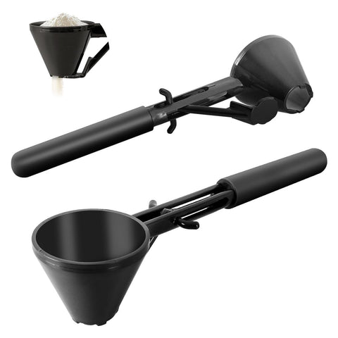 Black 2 Pack No Spill Sliding Scoop & Funnel Mess Free For Protein Powder Coffee Formula Funnels