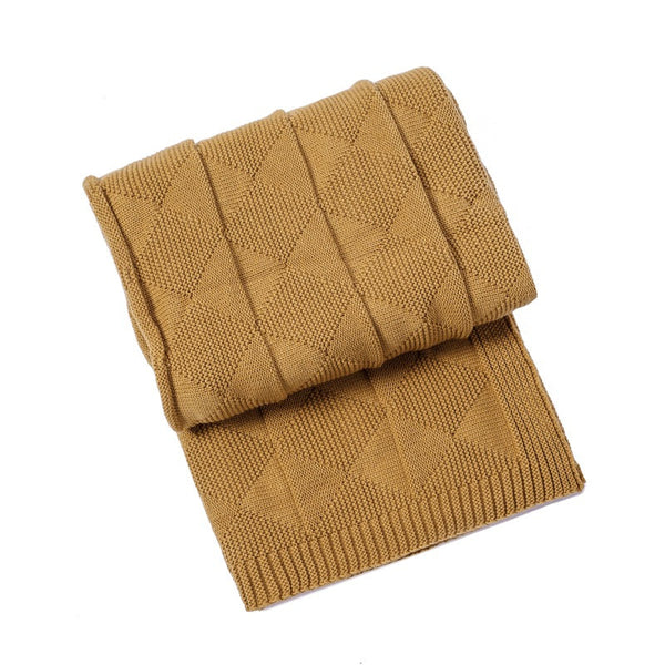 Khaki Cozy Lightweight Acrylic Knit Throw Blanket Diamond Waffle Texture For Sofa Bed & Travel Blankets & Throws