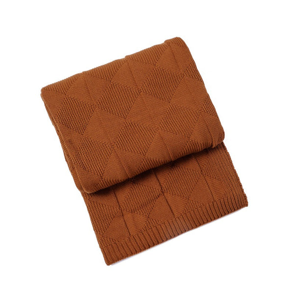 Caramel Cozy Lightweight Acrylic Knit Throw Blanket Diamond Waffle Texture For Sofa Bed & Travel Blankets & Throws