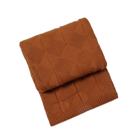 Caramel Cozy Lightweight Acrylic Knit Throw Blanket Diamond Waffle Texture For Sofa Bed & Travel Blankets & Throws
