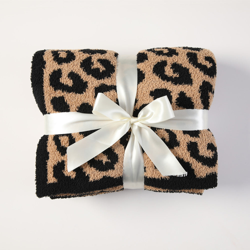 Brown And Black Luxurious Leopard Print Knit Throw Blanket Ultra Soft Jacquard Plush For Sofa Bed & Cozy Comfort (130X150cm) Blankets & Throws