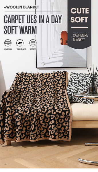 Brown And Black Luxurious Leopard Print Knit Throw Blanket Ultra Soft Jacquard Plush For Sofa Bed & Cozy Comfort (130X150cm) Blankets & Throws