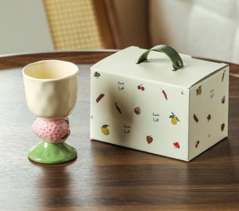 Pink Whimsical Strawberry Stem Ceramic Goblet 150Ml Hand Painted Design Unique Coffee & Drinkware Gift With Box Mugs