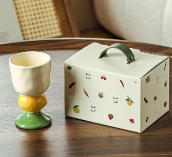 Yellow Whimsical Lemon Stem Ceramic Goblet 150Ml Hand Painted Design Unique Drinkware Gift With Box Mugs