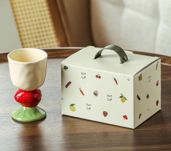 Red Whimsical Strawberry Stem Ceramic Goblet 150Ml Hand Painted Design Unique Coffee & Drinkware Gift With Box Mugs