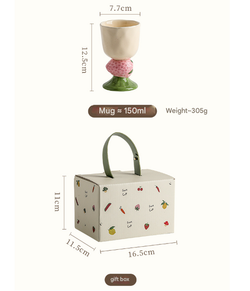 Red Whimsical Strawberry Stem Ceramic Goblet 150Ml Hand Painted Design Unique Coffee & Drinkware Gift With Box Mugs