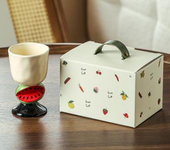Red Whimsical Watermelon Stem Ceramic Goblet 150Ml Hand Painted Design Unique Coffee & Drinkware Gift With Box Mugs