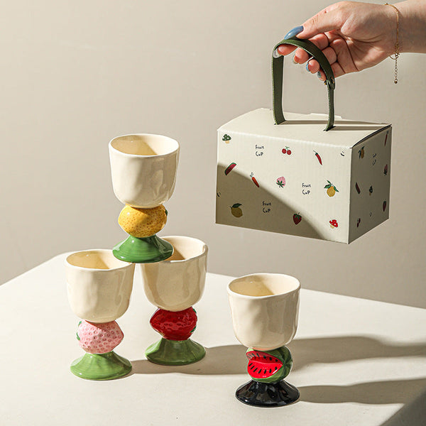 Red Whimsical Watermelon Stem Ceramic Goblet 150Ml Hand Painted Design Unique Coffee & Drinkware Gift With Box Mugs