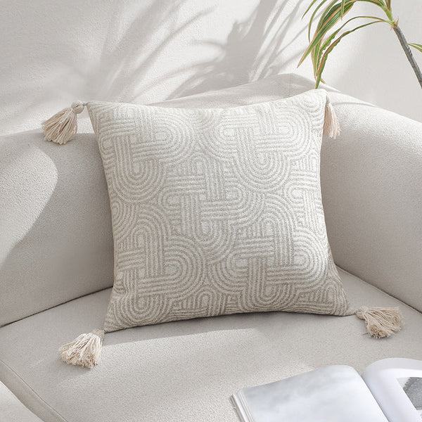 2 X Beige Chic Geometric Jacquard 45X45cm Insert Not Included Cushion Covers