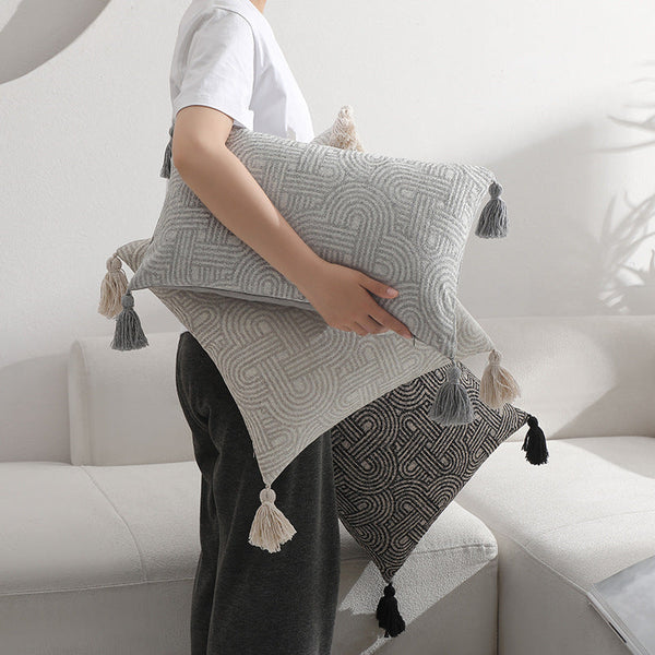 2 X Beige Chic Geometric Jacquard 45X45cm Insert Not Included Cushion Covers