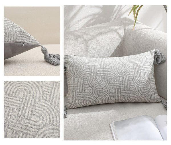 2 X Beige Chic Geometric Jacquard 45X45cm Insert Not Included Cushion Covers