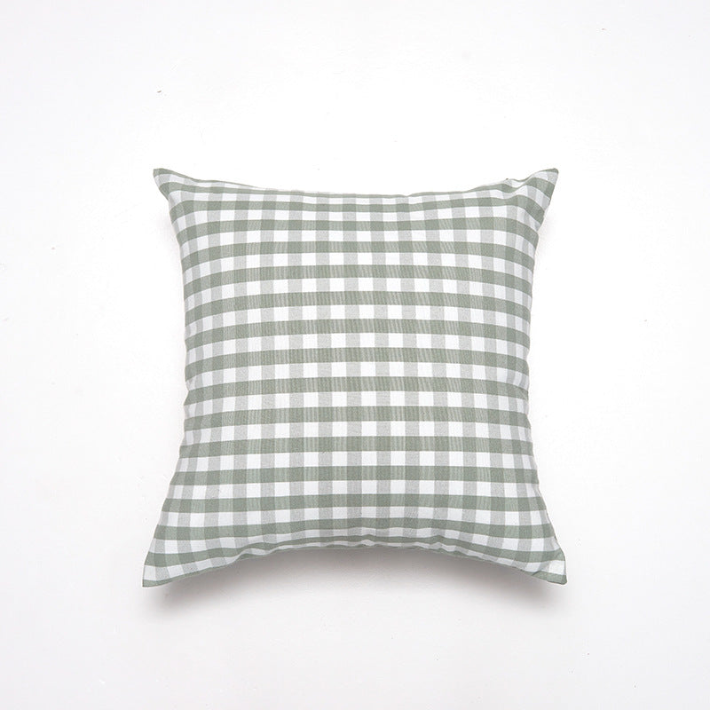 Green Small Plaid Pattern Set Of 2 Decorative 45X45cm Soft Polyester (Inserts Not Included) Cushion Covers