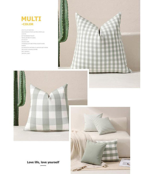 Green Small Plaid Pattern Set Of 2 Decorative 45X45cm Soft Polyester (Inserts Not Included) Cushion Covers