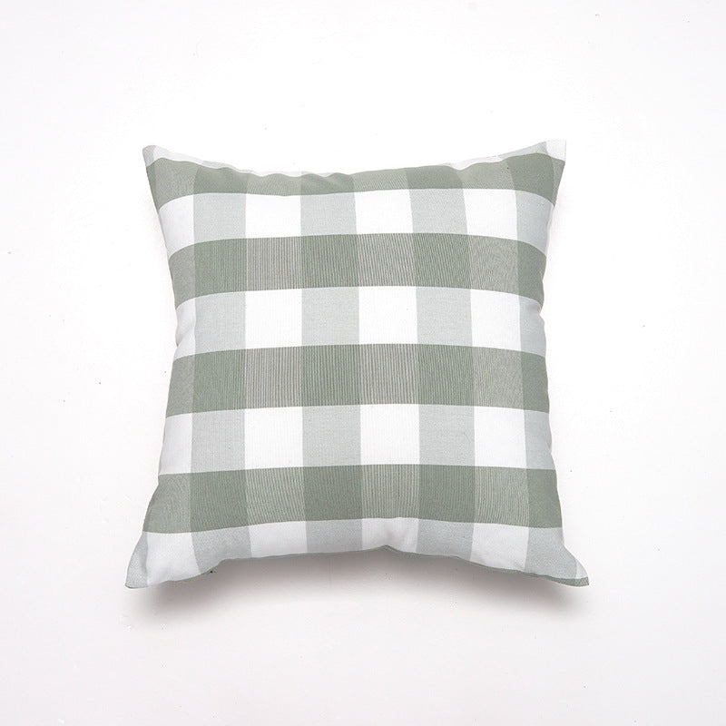 Green Big Plaid Pattern Set Of 2 Decorative 45X45cm Soft Polyester (Inserts Not Included) Cushion Covers