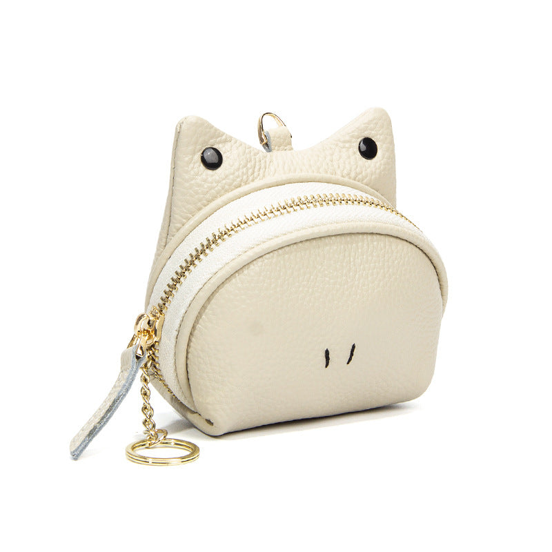 Beige Leather Frog Design Coin Purse Cute Cartoon Mini Wallet Pouch For Keys & Coins With Keyring Wallets
