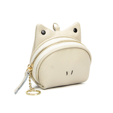 Beige Leather Frog Design Coin Purse Cute Cartoon Mini Wallet Pouch For Keys & Coins With Keyring Wallets