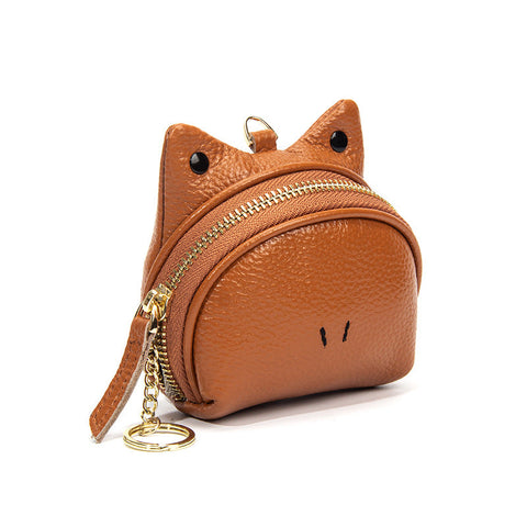 Khaki Leather Frog Design Coin Purse Cute Cartoon Mini Wallet Pouch For Keys Coins With Keyring Wallets