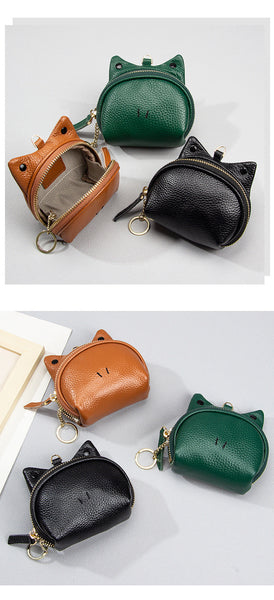 Khaki Leather Frog Design Coin Purse Cute Cartoon Mini Wallet Pouch For Keys Coins With Keyring Wallets