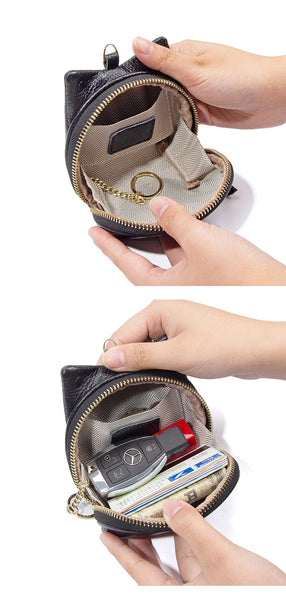 Khaki Leather Frog Design Coin Purse Cute Cartoon Mini Wallet Pouch For Keys Coins With Keyring Wallets