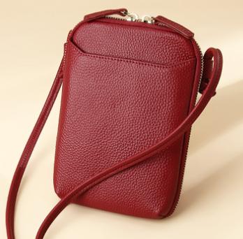 Wine Red Premium Leather Mini Crossbody Phone Bag Stylish Multi Pocket Organizer Women Women's Bags & Handbags