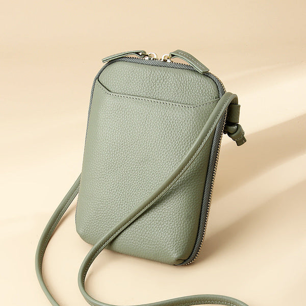 Light Green Premium Leather Mini Crossbody Phone Bag Stylish Multi Pocket Organizer For Women Women's Bags & Handbags