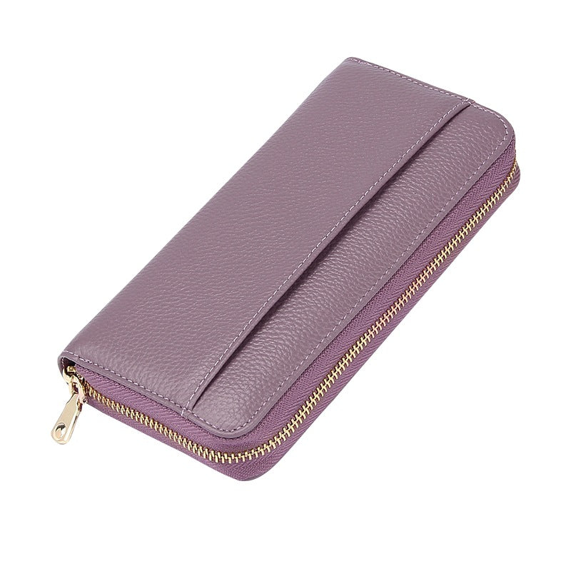 Purple Premium Genuine Leather Rfid Blocking Long Wallet Unisex Multi Card Organizer Clutch With Zip Around Closure Wallets
