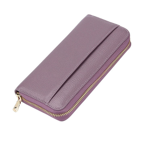 Purple Premium Genuine Leather Rfid Blocking Long Wallet Unisex Multi Card Organizer Clutch With Zip Around Closure Wallets