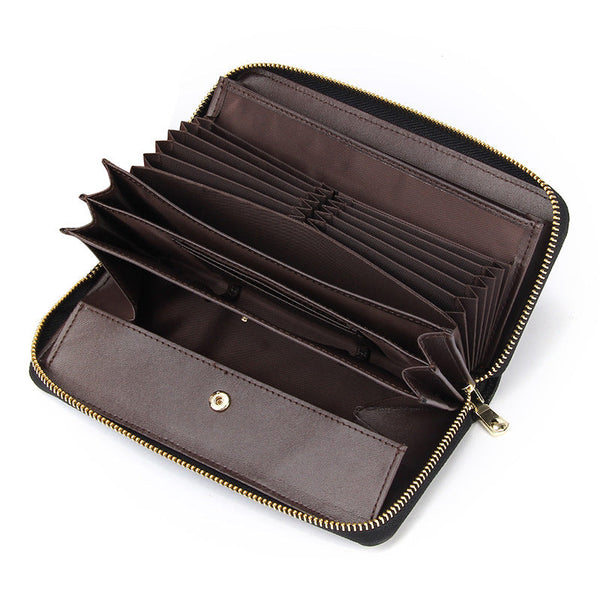 Grey Premium Genuine Leather Rfid Blocking Long Wallet Unisex Multi Card Organizer Clutch With Zip Around Closure Wallets