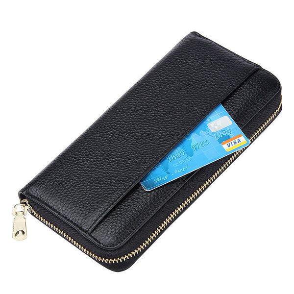 Grey Premium Genuine Leather Rfid Blocking Long Wallet Unisex Multi Card Organizer Clutch With Zip Around Closure Wallets
