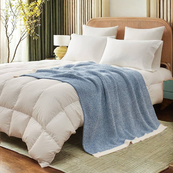 Beige And White Plush Chenille Knit Throw Blanket Soft Cozy Polyester For Bed & Sofa | Textured Two Tone Design (127X153cm) Blankets