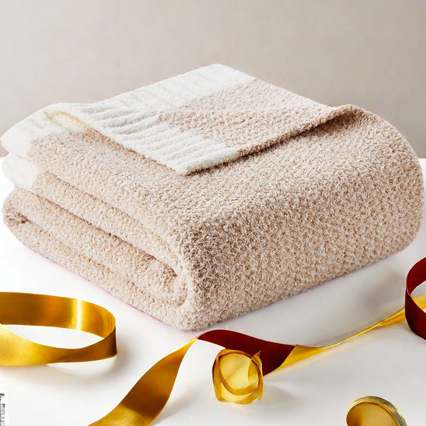 Pink And White Plush Chenille Knit Throw Blanket Soft Cozy Polyester For Bed & Sofa | Textured Two Tone Design (127X153cm) Blankets