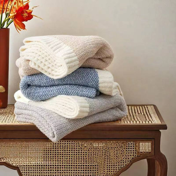 Pink And White Plush Chenille Knit Throw Blanket Soft Cozy Polyester For Bed & Sofa | Textured Two Tone Design (127X153cm) Blankets