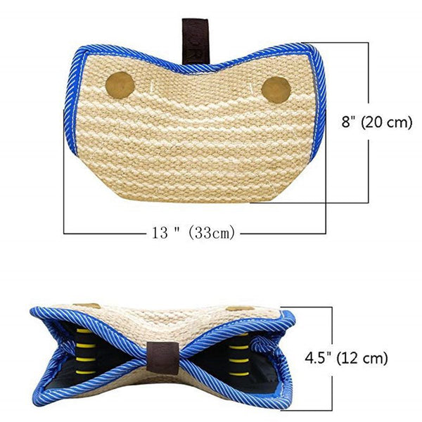 Blue And Khaki Heavy Duty Jute Dog Bite Pillow Professional Training Tug Toy With 3 Handles For Schutzhund K9 Agility & Work Other Training & Obedienc
