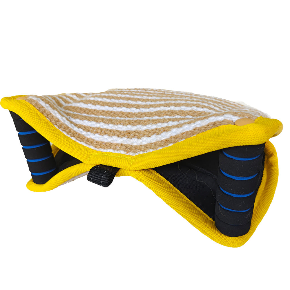 Yellow Khaki Heavy Duty Jute Dog Bite Pillow Professional Training Tug Toy With 3 Handles Dog Toys