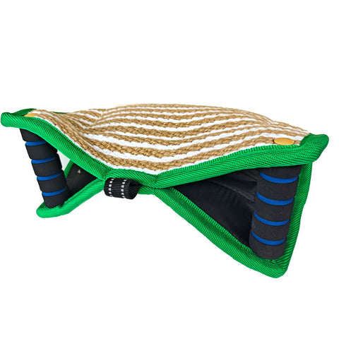 Green And Khaki Heavy Duty Jute Dog Bite Pillow Professional Training Tug Toy With 3 Handles For Schutzhund K9 Agility & Work Dog Toys