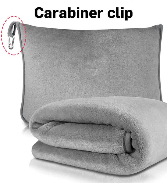 Grey 2 In 1 Plush Travel Blanket & Pillow Set Soft Flannel With Luggage Strap Carabiner (50X60in) Blankets