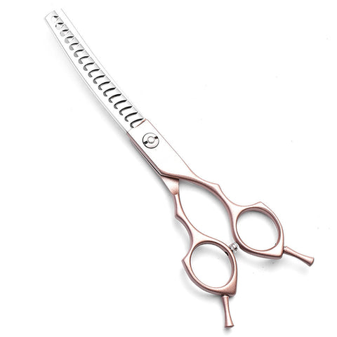 Rose Gold And Silver Professional 6.5 Inch Curved Pet Grooming Chunking Shears 17 Tooth Stainless Steel Texturizing Scissors Dog Grooming