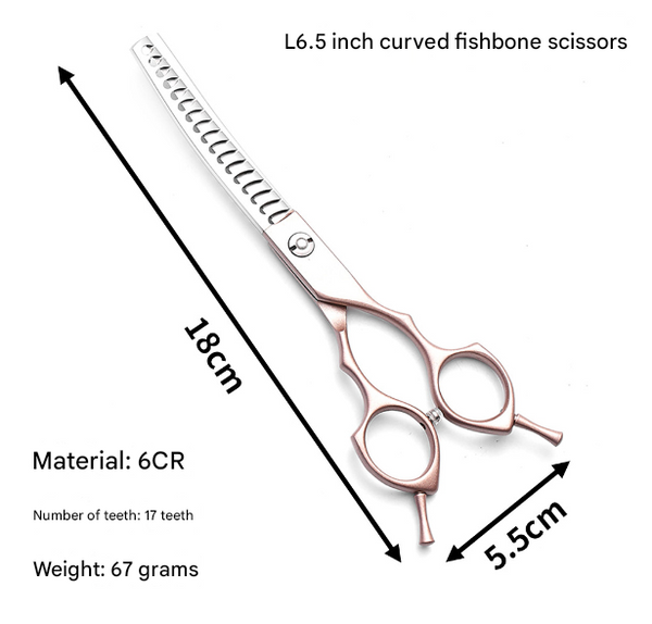 Rose Gold And Silver Professional 6.5 Inch Curved Pet Grooming Chunking Shears 17 Tooth Stainless Steel Texturizing Scissors Dog Grooming