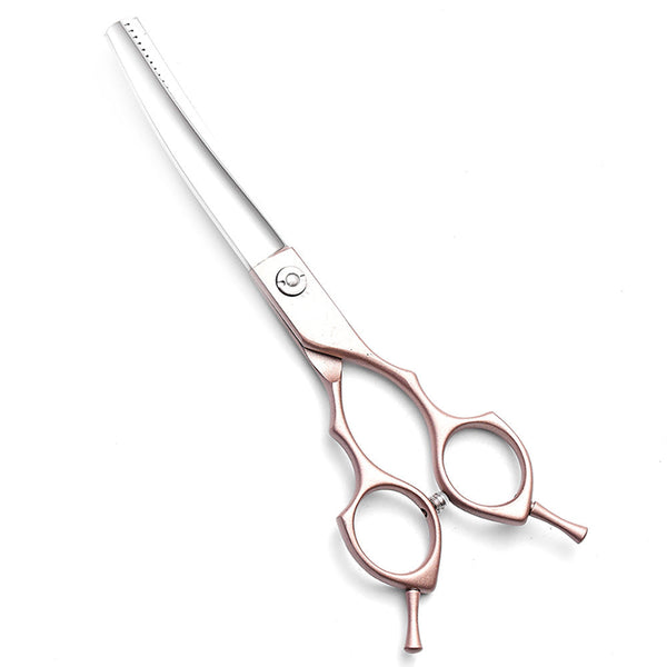 Rose Gold And Silver Professional 6.5 Inch Curved Pet Grooming Blending Shears 38 Tooth Stainless Steel Fluffy Finish Scissors Dog Grooming