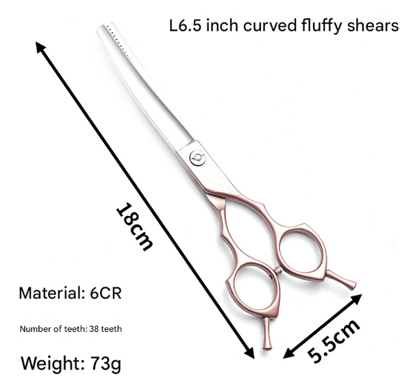 Rose Gold And Silver Professional 6.5 Inch Curved Pet Grooming Blending Shears 38 Tooth Stainless Steel Fluffy Finish Scissors Dog Grooming