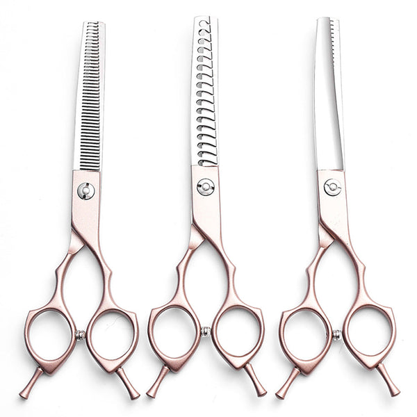 Rose Gold And Silver Professional 6.5 Inch Curved Pet Grooming Blending Shears 38 Tooth Stainless Steel Fluffy Finish Scissors Dog Grooming
