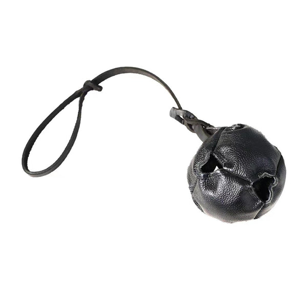 Black Durable Leather Dog Training Ball With Loop Handle Interactive Bite & Tug Toy For Playful Pups Other Training & Obedience