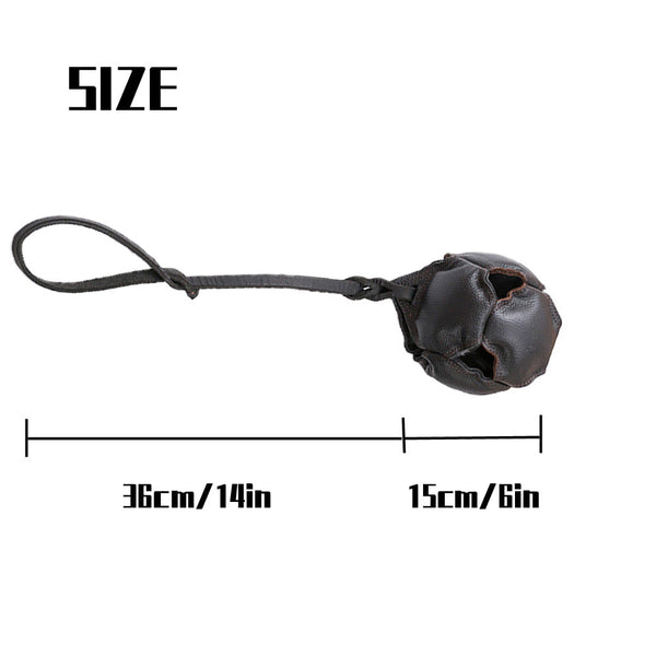 Black Durable Leather Dog Training Ball With Loop Handle Interactive Bite & Tug Toy For Playful Pups Other Training & Obedience