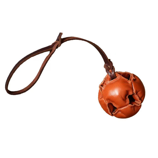 Brown Durable Leather Dog Training Ball With Loop Handle Interactive Bite & Tug Toy For Playful Pups Other Training & Obedience