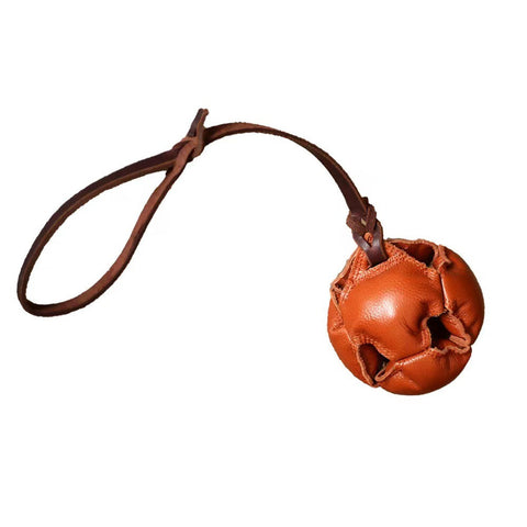 Brown Durable Leather Dog Training Ball With Loop Handle Interactive Bite & Tug Toy For Playful Pups Other Training & Obedience