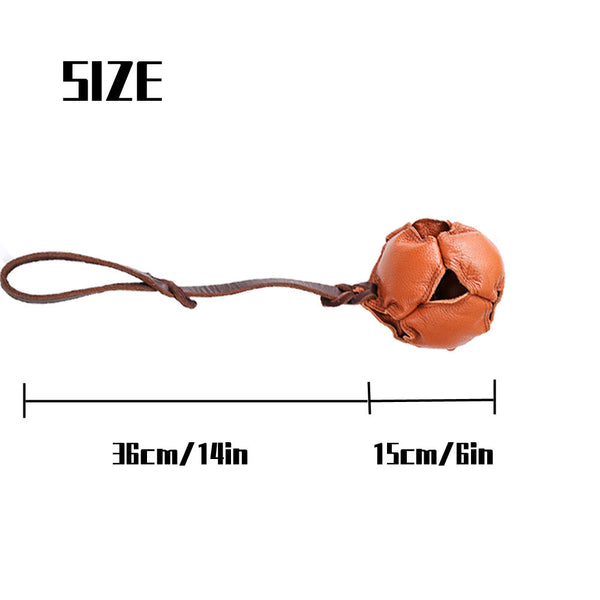 Brown Durable Leather Dog Training Ball With Loop Handle Interactive Bite & Tug Toy For Playful Pups Other Training & Obedience