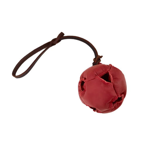 Red Durable Leather Dog Training Ball With Loop Handle Interactive Bite Tug Toy Dog Toys